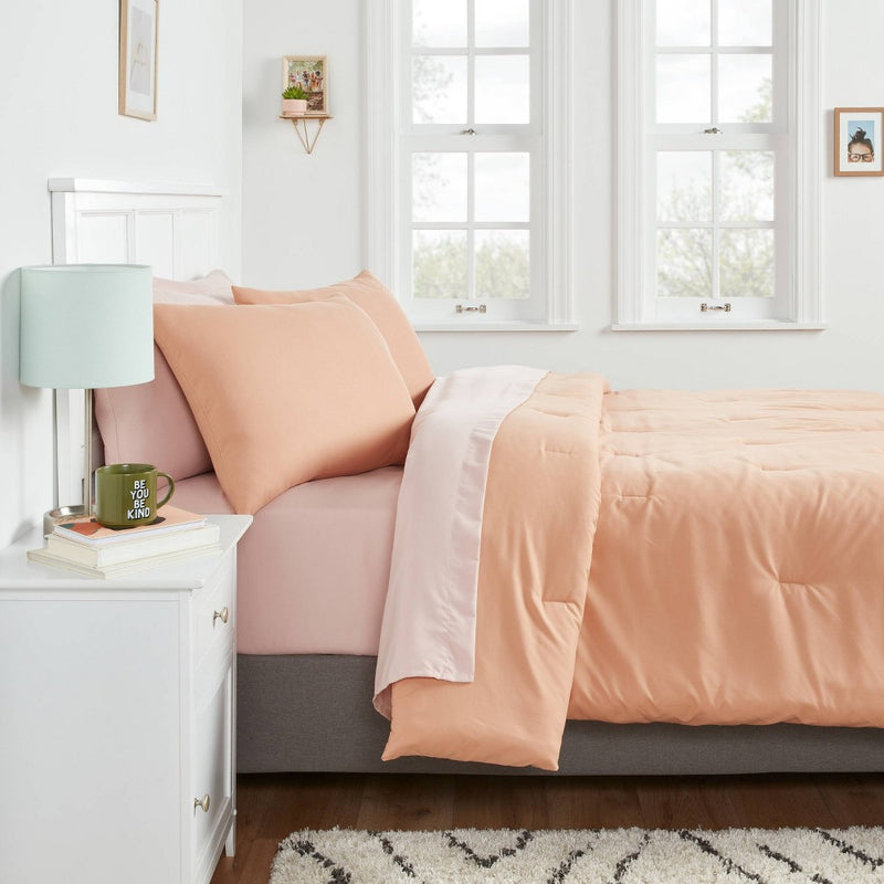 7pc Queen Reversible Printed Microfiber Comforter and Sheet Set Copper - Room Essentials