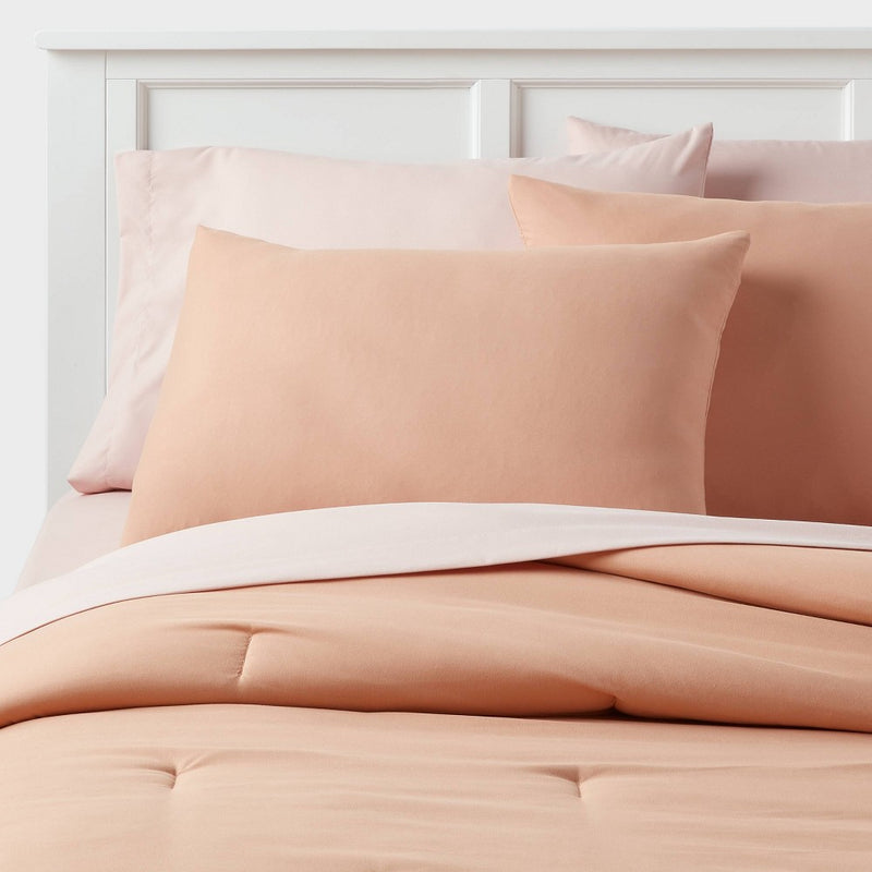 7pc Queen Reversible Printed Microfiber Comforter and Sheet Set Copper - Room Essentials