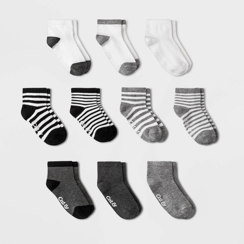 Toddler Boys' 10pk Ankle Socks - Cat & Jack Black/Gray 2T-3T