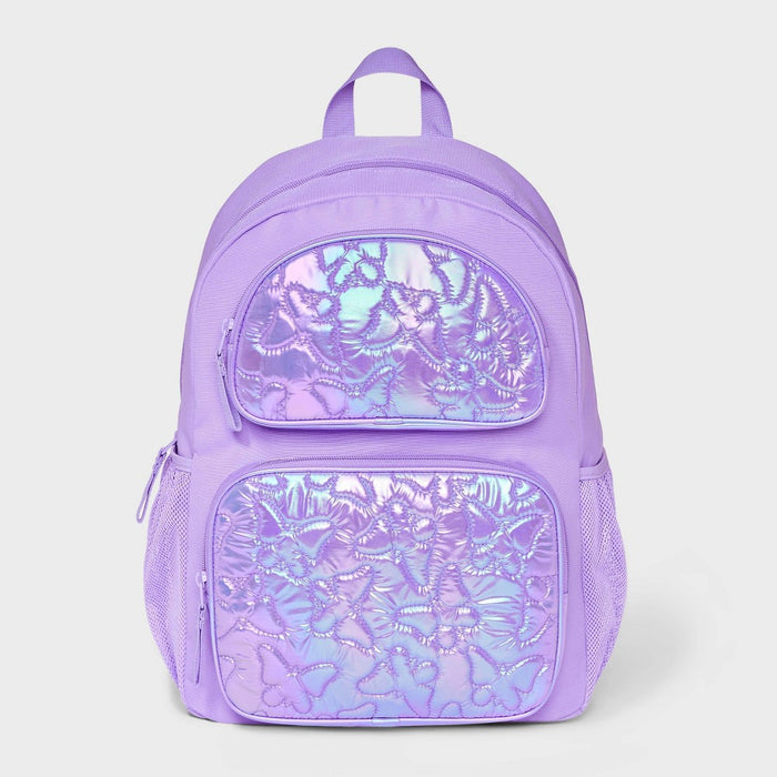 Girls' 16" Butterfly Quilted Two Pocket Backpack - Cat & Jack Purple