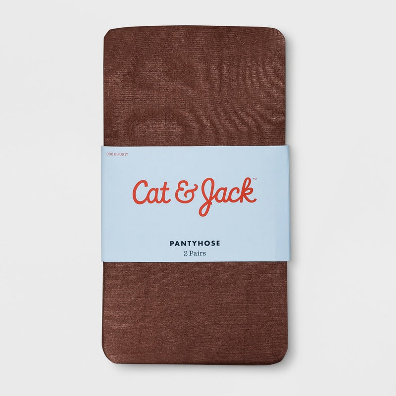 Girls' High Waisted 2pk Pantyhose - Cat & Jack Dark Brown 7-10