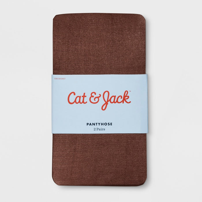 Girls' High Waisted 2pk Pantyhose - Cat & Jack Dark Brown 7-10