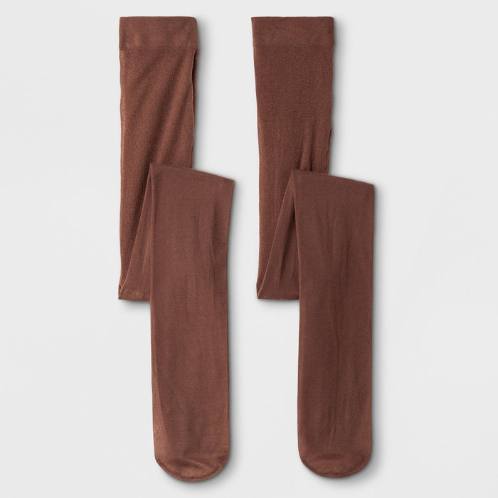 Girls' High Waisted 2pk Pantyhose - Cat & Jack Dark Brown 7-10