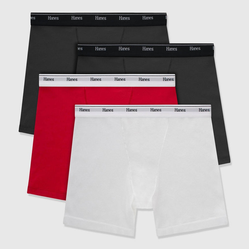 Hanes Women's 4pk Originals Boxer Briefs - White/Red/Black XL