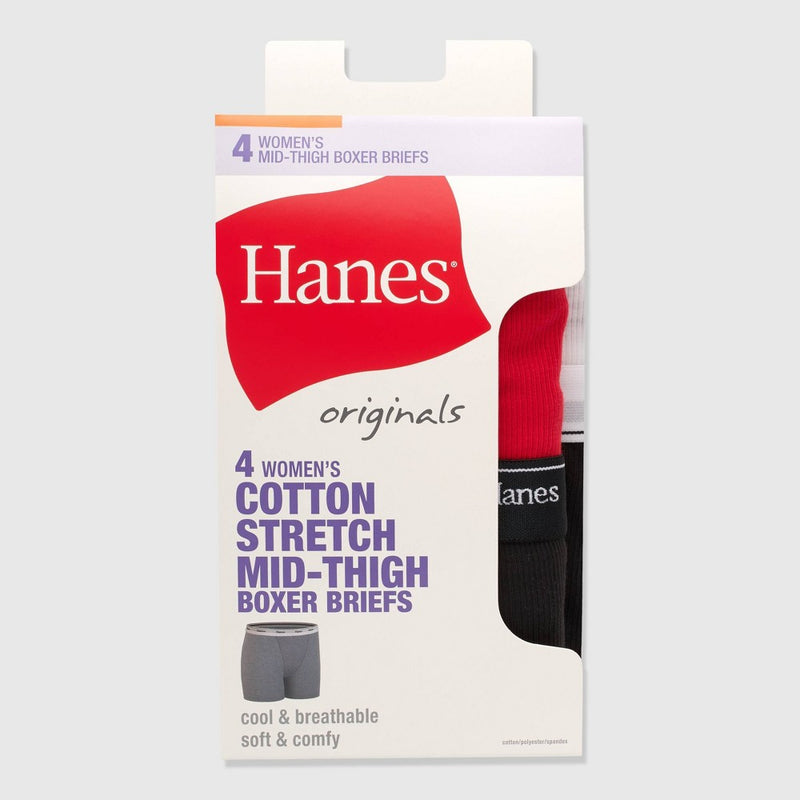 Hanes Women's 4pk Originals Boxer Briefs - White/Red/Black XL