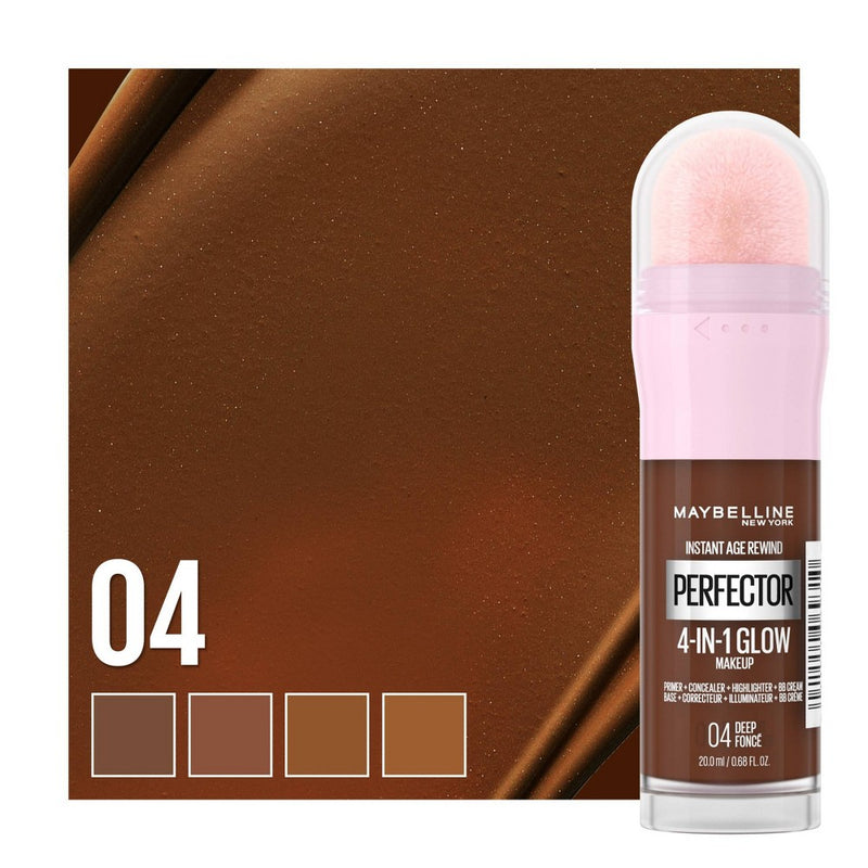 MaybellineInstant Age Rewind Instant Perfector 4-in-1 Glow Foundation Makeup - 04 Deep - 0.68 fl oz: Primer, Highlighter, BB Cream, Cruelty-Free