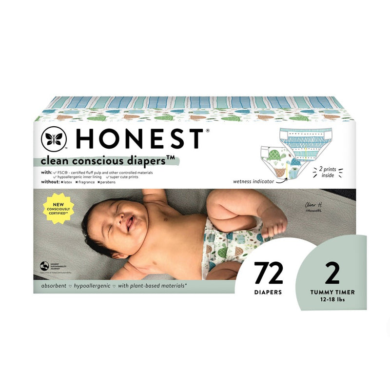 The Honest Company Clean Conscious Disposable Diapers Turtle Time & Dots + Dashes - Size 2 - 72ct