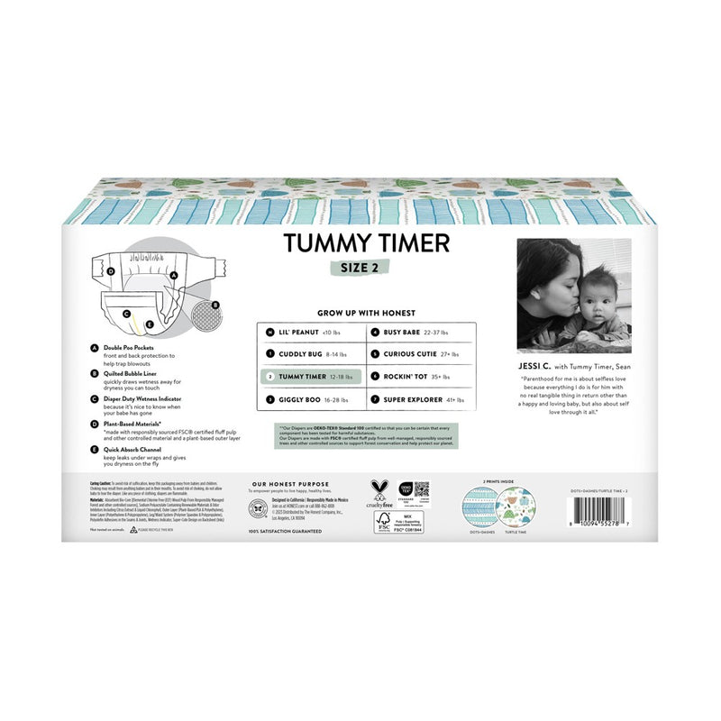The Honest Company Clean Conscious Disposable Diapers Turtle Time & Dots + Dashes - Size 2 - 72ct