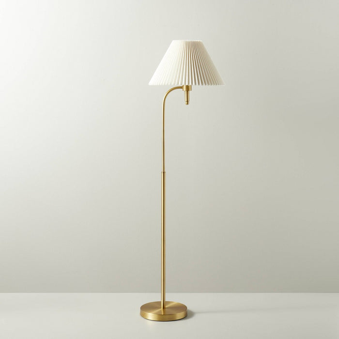 Pleated Shade Metal Floor Lamp Cream/Brass (Includes LED Light Bulb) - Hearth & Hand with Magnolia: Curved Brass Body, Empire Shade (LOCAL PICKUP ONLY)