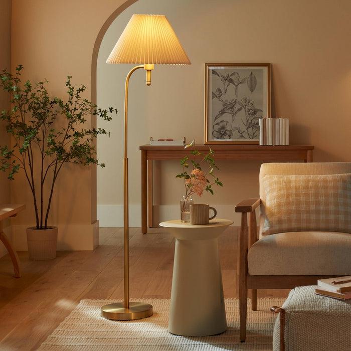 Pleated Shade Metal Floor Lamp Cream/Brass (Includes LED Light Bulb) - Hearth & Hand with Magnolia: Curved Brass Body, Empire Shade (LOCAL PICKUP ONLY)