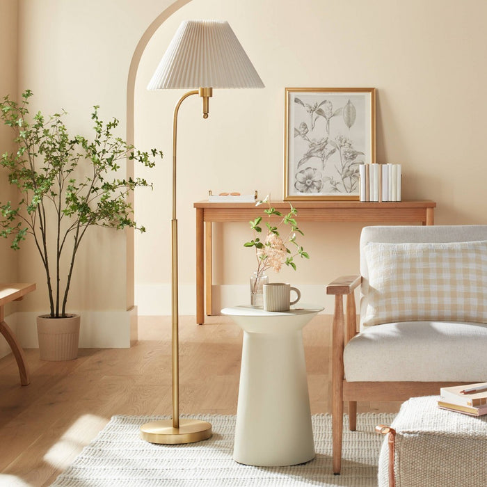 Pleated Shade Metal Floor Lamp Cream/Brass (Includes LED Light Bulb) - Hearth & Hand with Magnolia: Curved Brass Body, Empire Shade (LOCAL PICKUP ONLY)