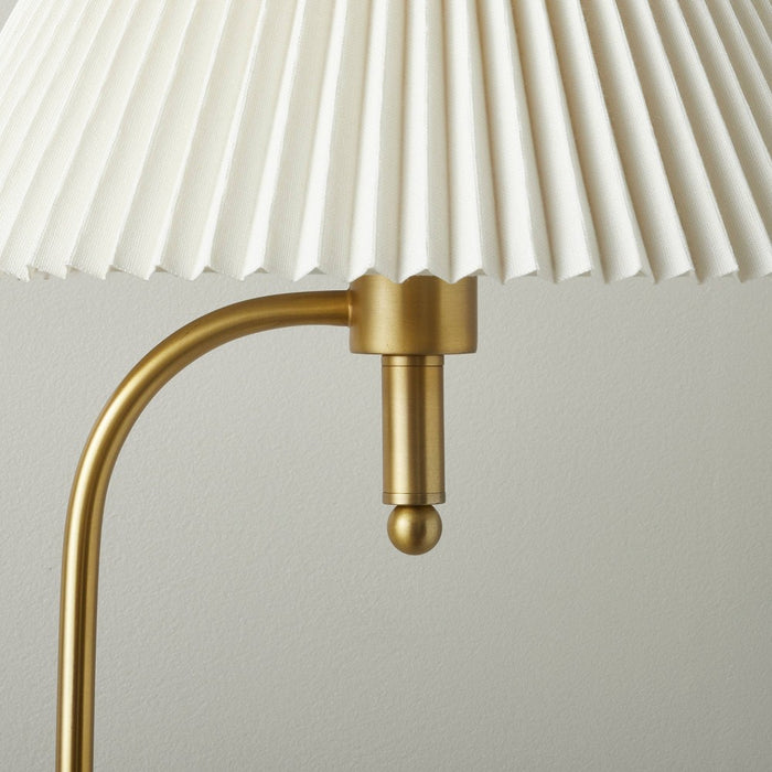 Pleated Shade Metal Floor Lamp Cream/Brass (Includes LED Light Bulb) - Hearth & Hand with Magnolia: Curved Brass Body, Empire Shade (LOCAL PICKUP ONLY)