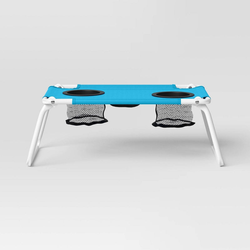 Polyester Canvas Rectangle Sling Top Folding Ultra Compact Outdoor Portable Side Table Blue - Sun Squad
