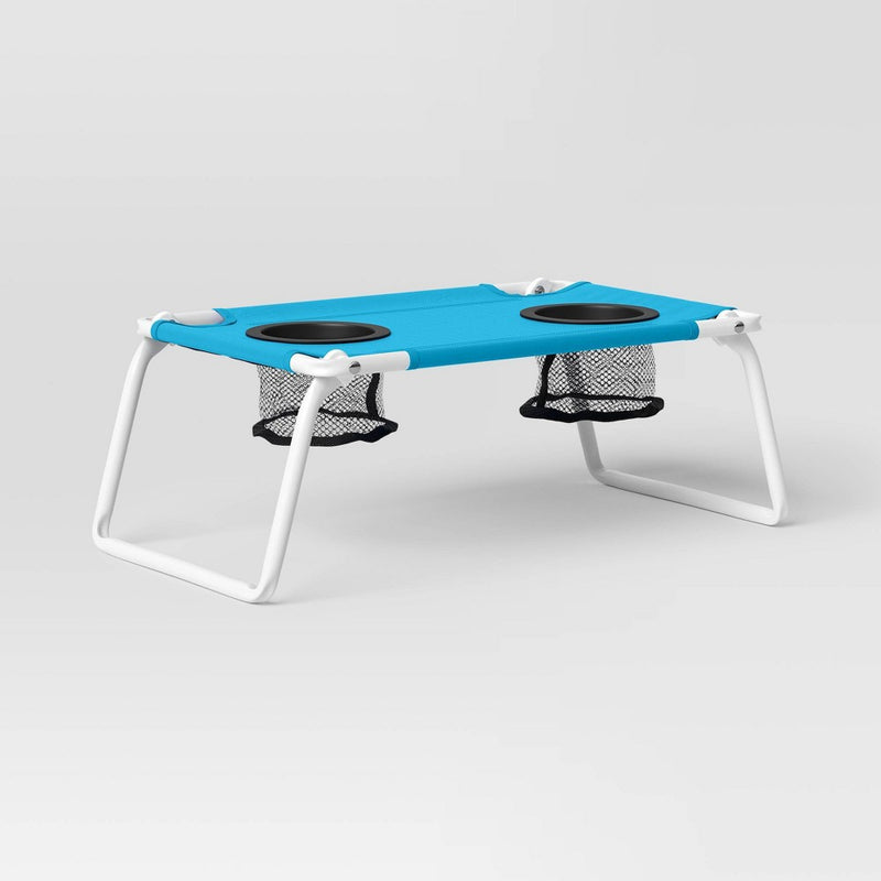 Polyester Canvas Rectangle Sling Top Folding Ultra Compact Outdoor Portable Side Table Blue - Sun Squad