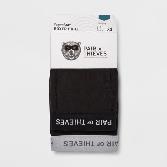 Pair of Thieves Men's Super Soft Boxer Briefs 2pk - Gray/Black L: Comfortable, Lightweight, Mid Rise, Cotton Blend, Breathable