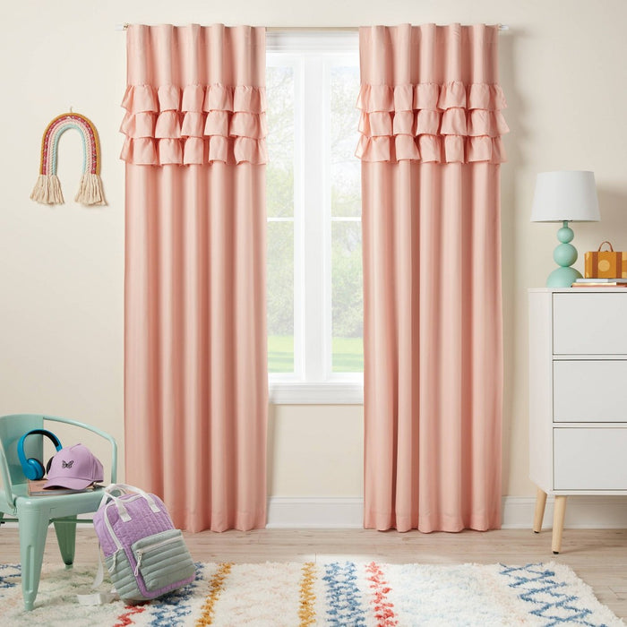84" Ruffle Blackout Kids' Curtain Panel Pink - Pillowfort
