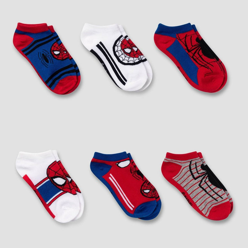 Boys' Spider-Man 6pk No Show Socks - Red/Blue XS/S