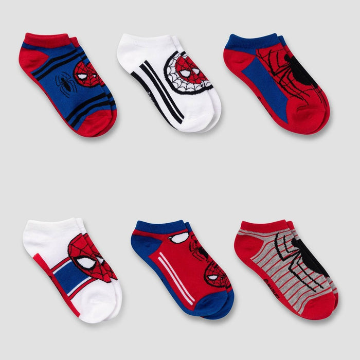 Boys' Spider-Man 6pk No Show Socks - Red/Blue XS/S