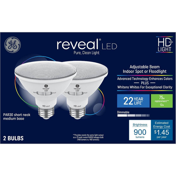 GE 2pk 75W Reveal PAR30 LED Light Bulbs