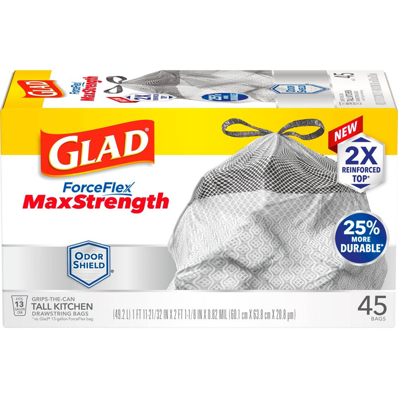 Glad ForceFlex MaxStrength Drawstring Odor Shield Trash Bags - 13 Gallon - 45ct