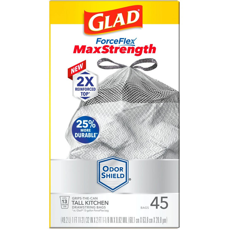 Glad ForceFlex MaxStrength Drawstring Odor Shield Trash Bags - 13 Gallon - 45ct