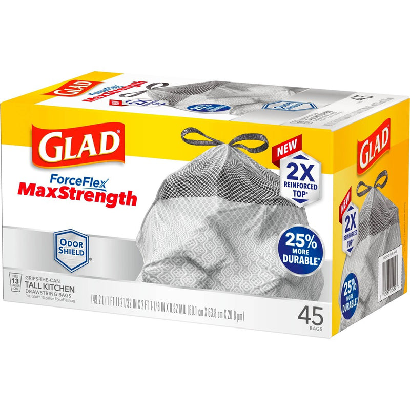 Glad ForceFlex MaxStrength Drawstring Odor Shield Trash Bags - 13 Gallon - 45ct