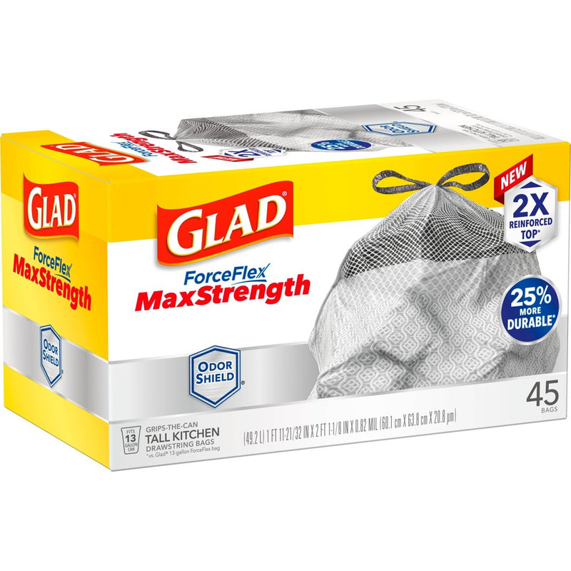 Glad ForceFlex MaxStrength Drawstring Odor Shield Trash Bags - 13 Gallon - 45ct