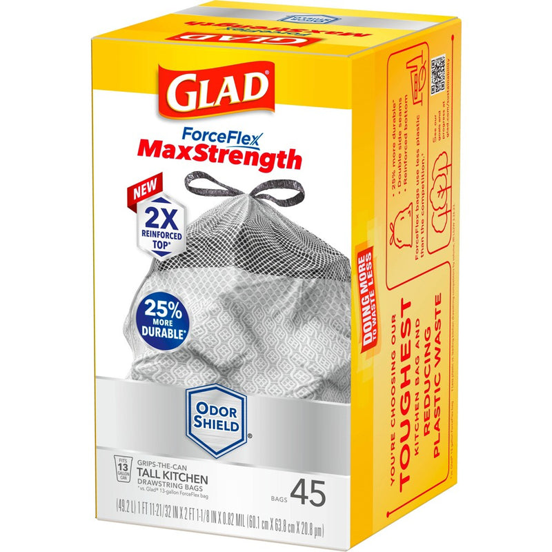 Glad ForceFlex MaxStrength Drawstring Odor Shield Trash Bags - 13 Gallon - 45ct