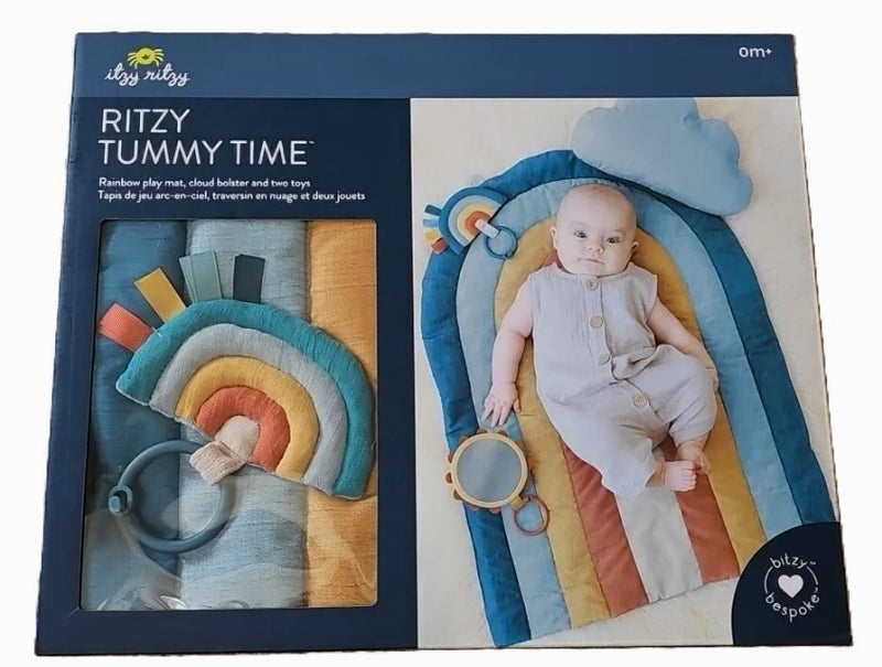Itzy Ritzy Rainbow Tummy Time Play Mat with Cloud Bolster and Two Toys