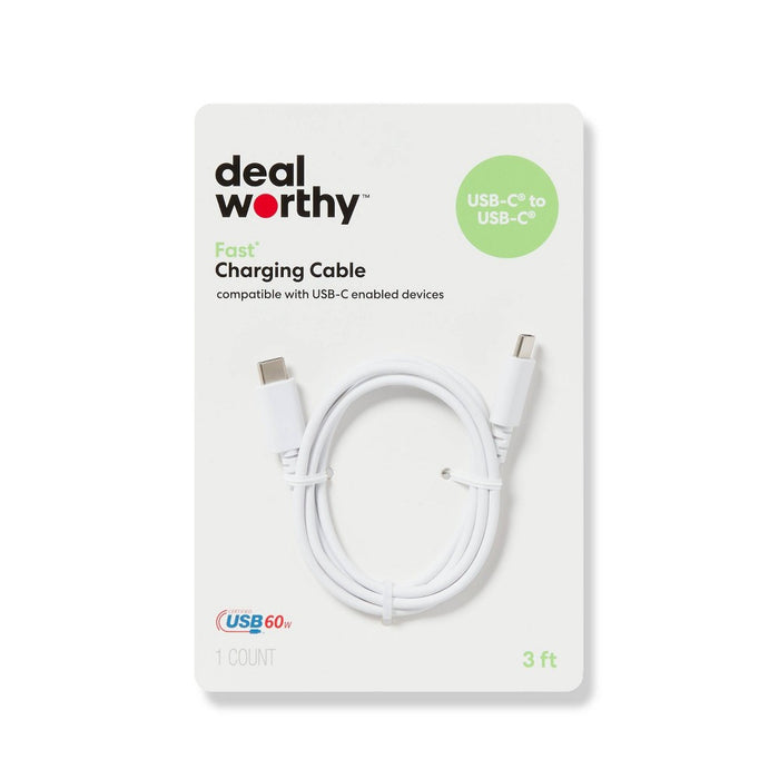 3' USB-C to USB-C Charging Cable - dealworthy White