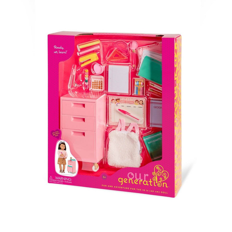 Our Generation Ready, Set, Learn! School Supplies & Rolling Cabinet Accessory Set for 18'' Dolls