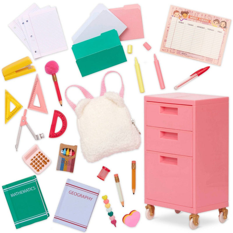Our Generation Ready, Set, Learn! School Supplies & Rolling Cabinet Accessory Set for 18'' Dolls