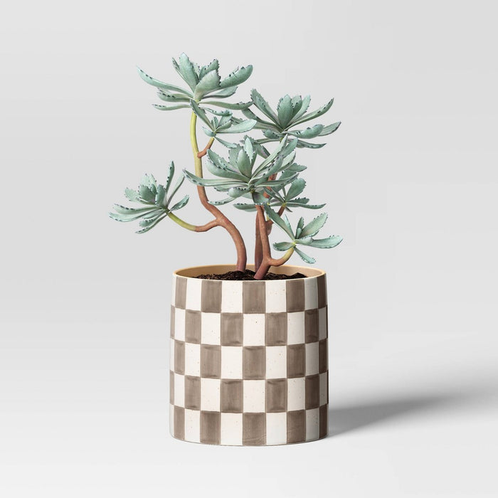 Checker Stoneware Indoor Outdoor Planter Pot Brown 8"x8" - Threshold