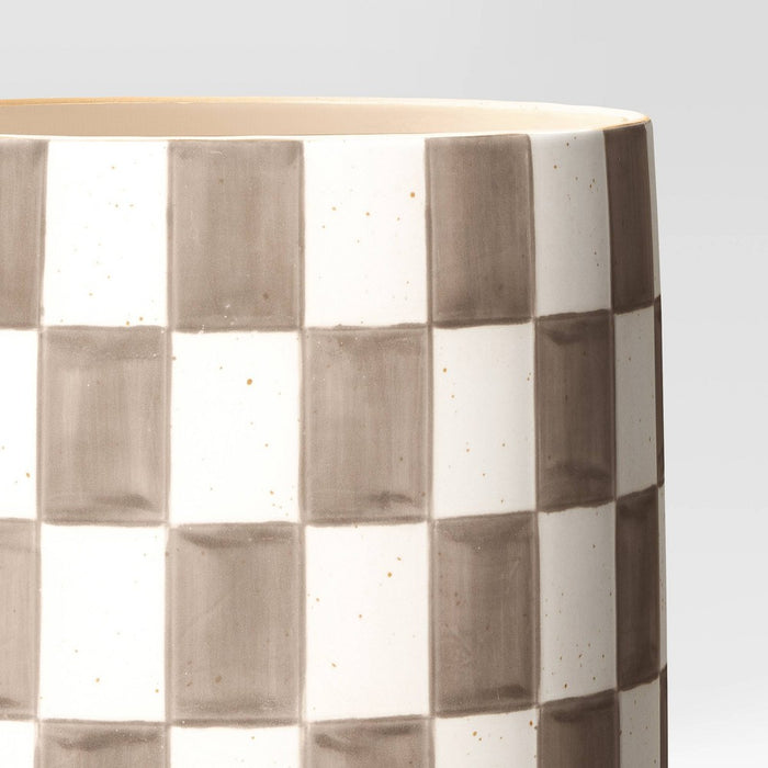 Checker Stoneware Indoor Outdoor Planter Pot Brown 8"x8" - Threshold