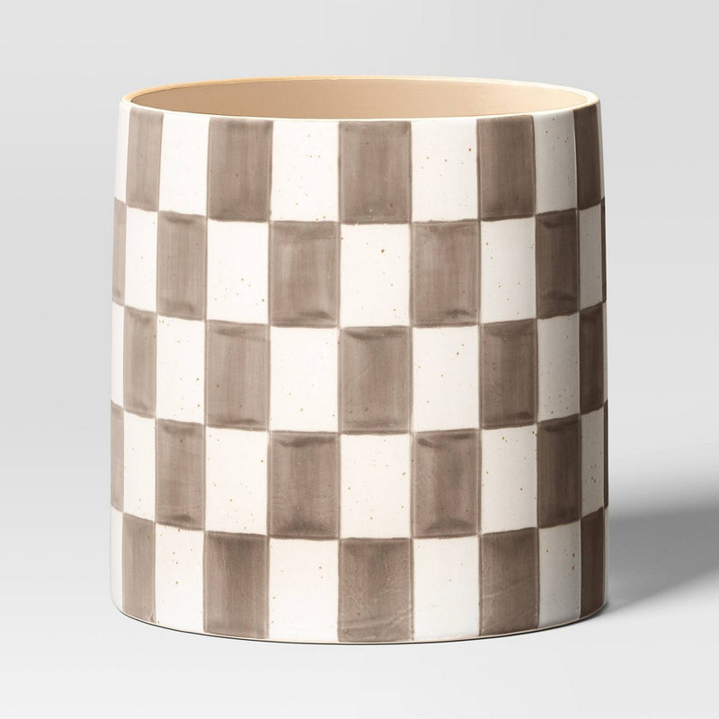 Checker Stoneware Indoor Outdoor Planter Pot Brown 8"x8" - Threshold