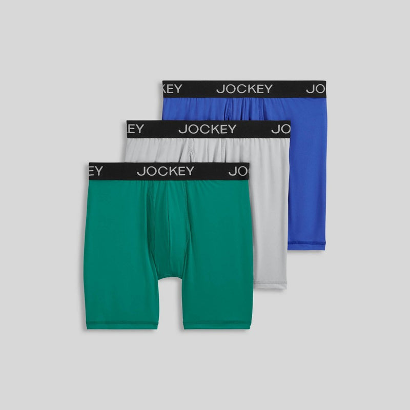 Jockey Generation Men's Microfiber Stretch Long Leg Boxer Briefs 3pk - Blue/Gray/Dark Teal Green L