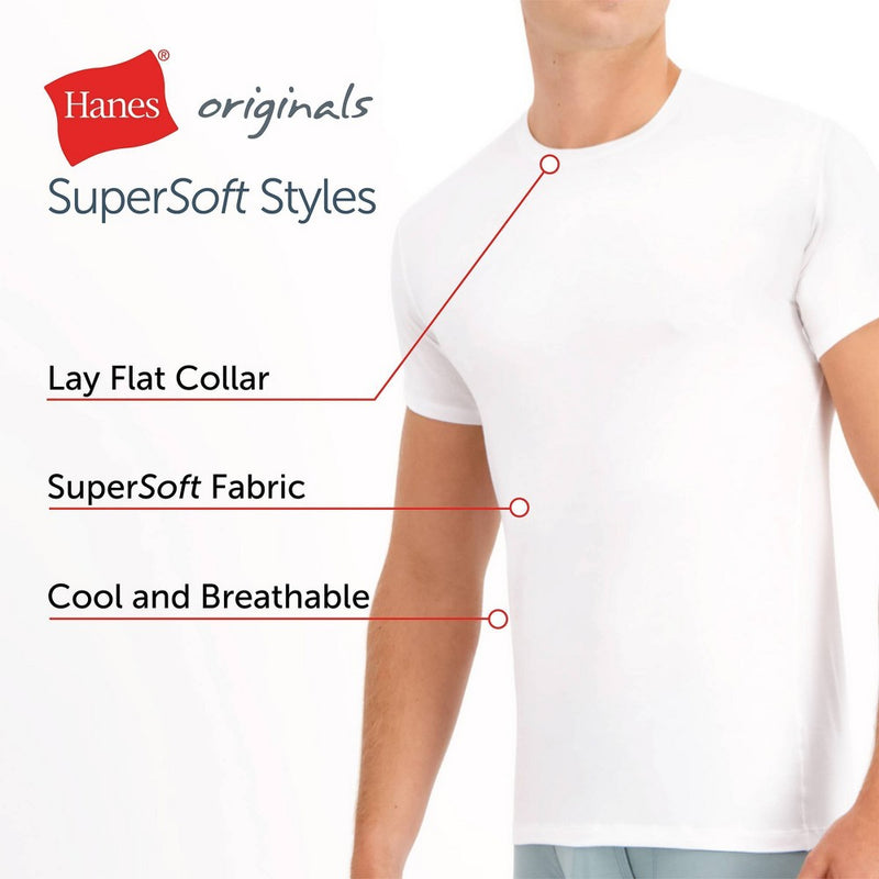 Hanes Originals Premium Men's SuperSoft Short Sleeve Crewneck Undershirt 2pk - White/Black M