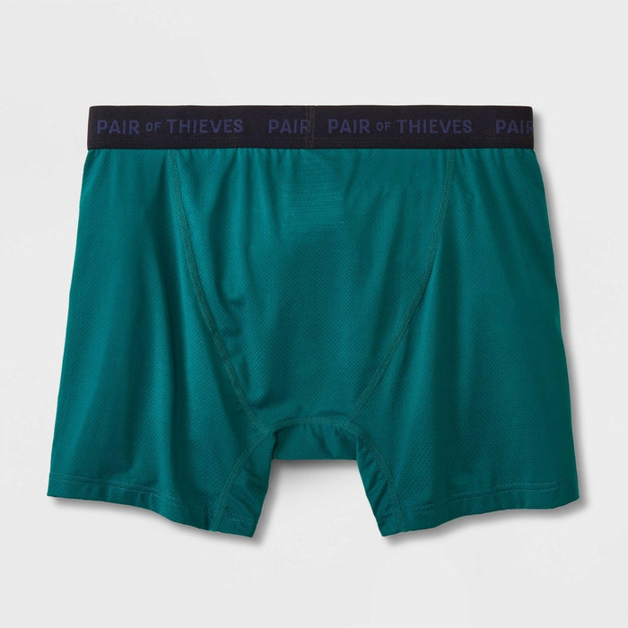 Pair of Thieves Men's Striped Preppy Super Fit Boxer Briefs 2pk - Green L: Moisture-Wicking, Quick-Dry, Mesh Fabric, Stretch, Opaque