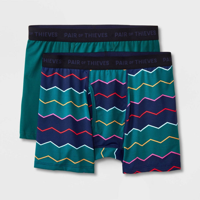 Pair of Thieves Men's Striped Preppy Super Fit Boxer Briefs 2pk - Green L: Moisture-Wicking, Quick-Dry, Mesh Fabric, Stretch, Opaque