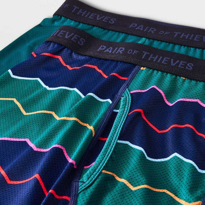 Pair of Thieves Men's Striped Preppy Super Fit Boxer Briefs 2pk - Green L: Moisture-Wicking, Quick-Dry, Mesh Fabric, Stretch, Opaque