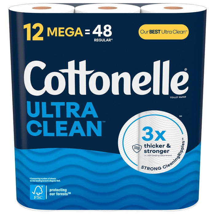 Cottonelle Ultra Clean Strong Toilet Paper - 12 Mega Rolls