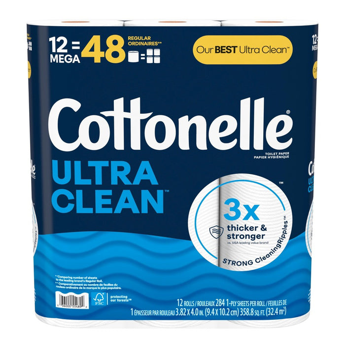 Cottonelle Ultra Clean Strong Toilet Paper - 12 Mega Rolls