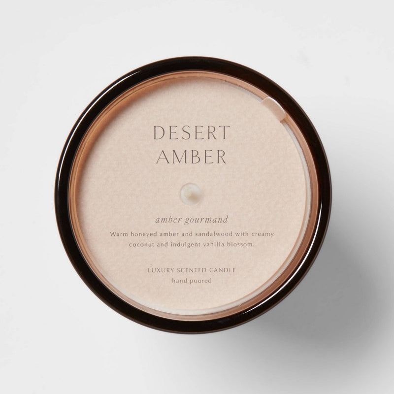 12oz Colored Vase Glass with Dustcover Desert Amber Candle Brown - Threshold: Soothing Scent, Palm Wax, 52hr Burn Time
