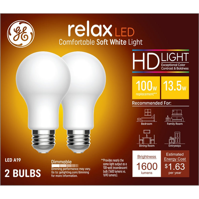 GE 2pk 100W Relax A19 LED Light Bulbs Soft White
