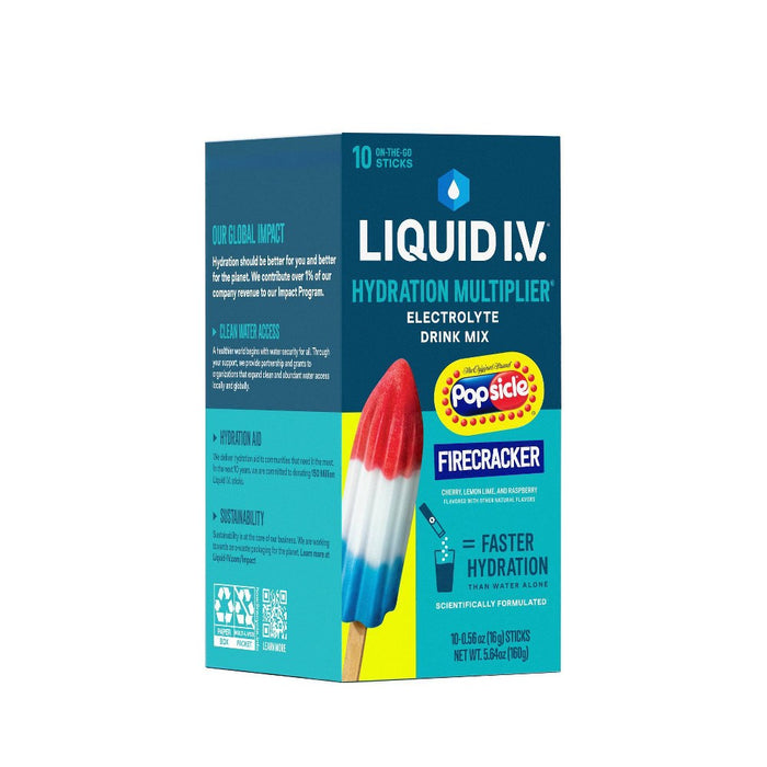 Liquid I.V. Hydration Multiplier Vegan Powder Electrolyte Supplements - Popsicle Firecracker - 0.56oz/10ct