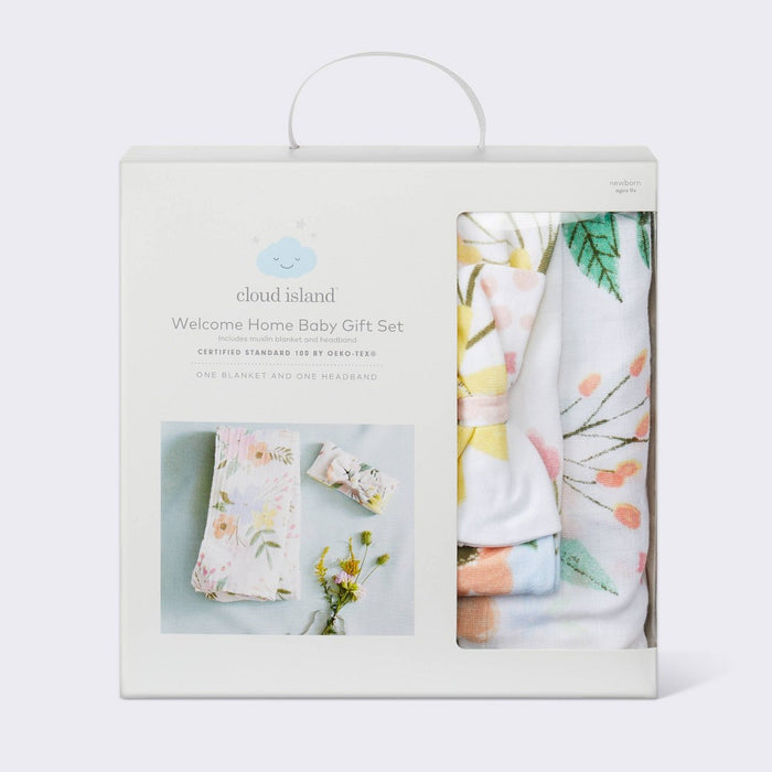 Hospital Muslin Swaddle and Headwrap Gift Set - 2ct - Floral - Cloud Island