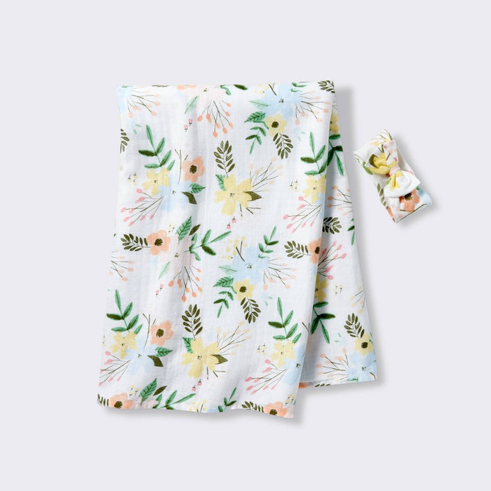 Hospital Muslin Swaddle and Headwrap Gift Set - 2ct - Floral - Cloud Island