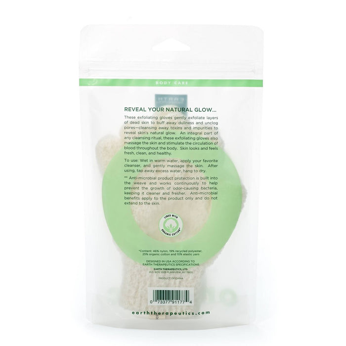 Earth Therapeutics Organic Cotton Exfoliating Hydro Gloves - 2ct