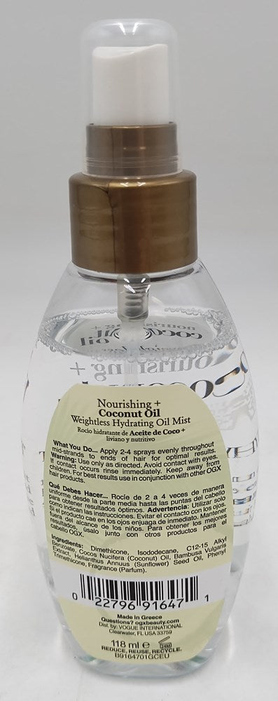 OGX Nourishing Coconut Oil Weightless Hydrating Oil Mist Lightweight Leave-In Hair Treatment - 4.0 fl oz