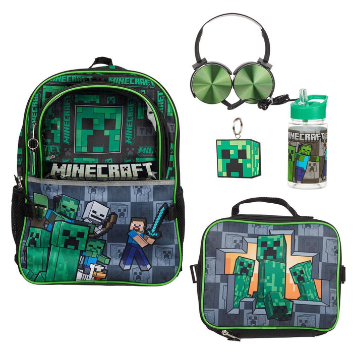Minecraft Kids' 5pc 16" Backpack Set with Headphones and Lunch Bag